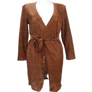 Chloah Sparkly Wrap Mini Dress Long Sleeve V-Neck Semi-Formal Wedding Size L